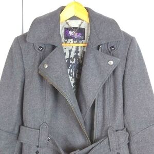 Buffalo David Bitton |Womens Dark Gray Warm Wool Belted Trench Coat Neutral Sz.M